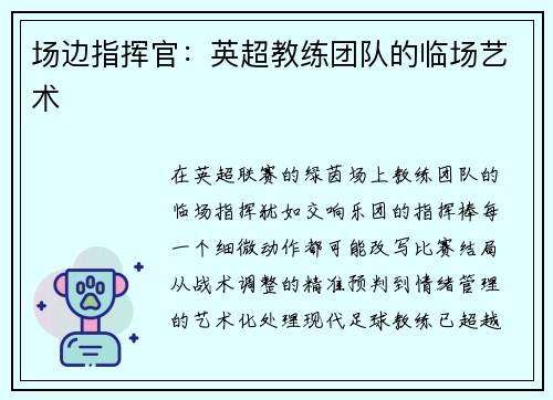 场边指挥官：英超教练团队的临场艺术
